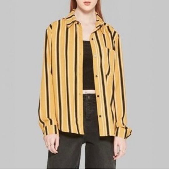 Wild Fable mustard yellow striped long sleeve shirt size 2XL - Picture 5 of 14